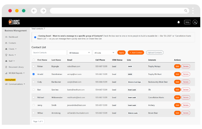 HuntDocs Dashboard Example